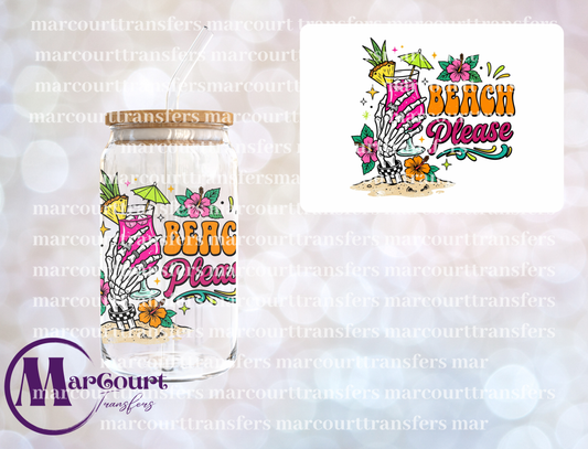 BEACH PLEASE SKELLY HAND-UV DTF CUP WRAP