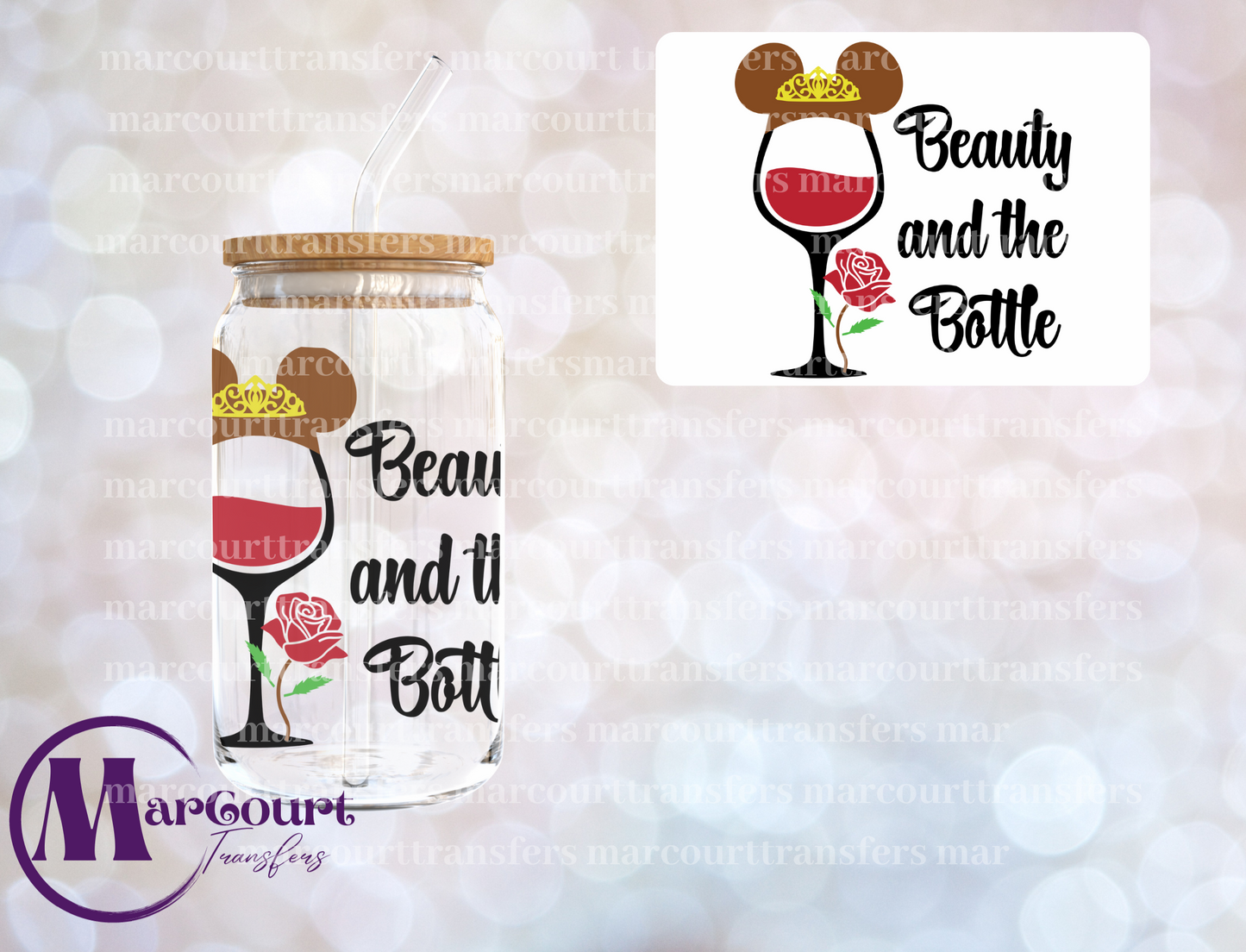 BEAUTY AND THE BOTTLE-DECAL-UV DTF CUP WRAP