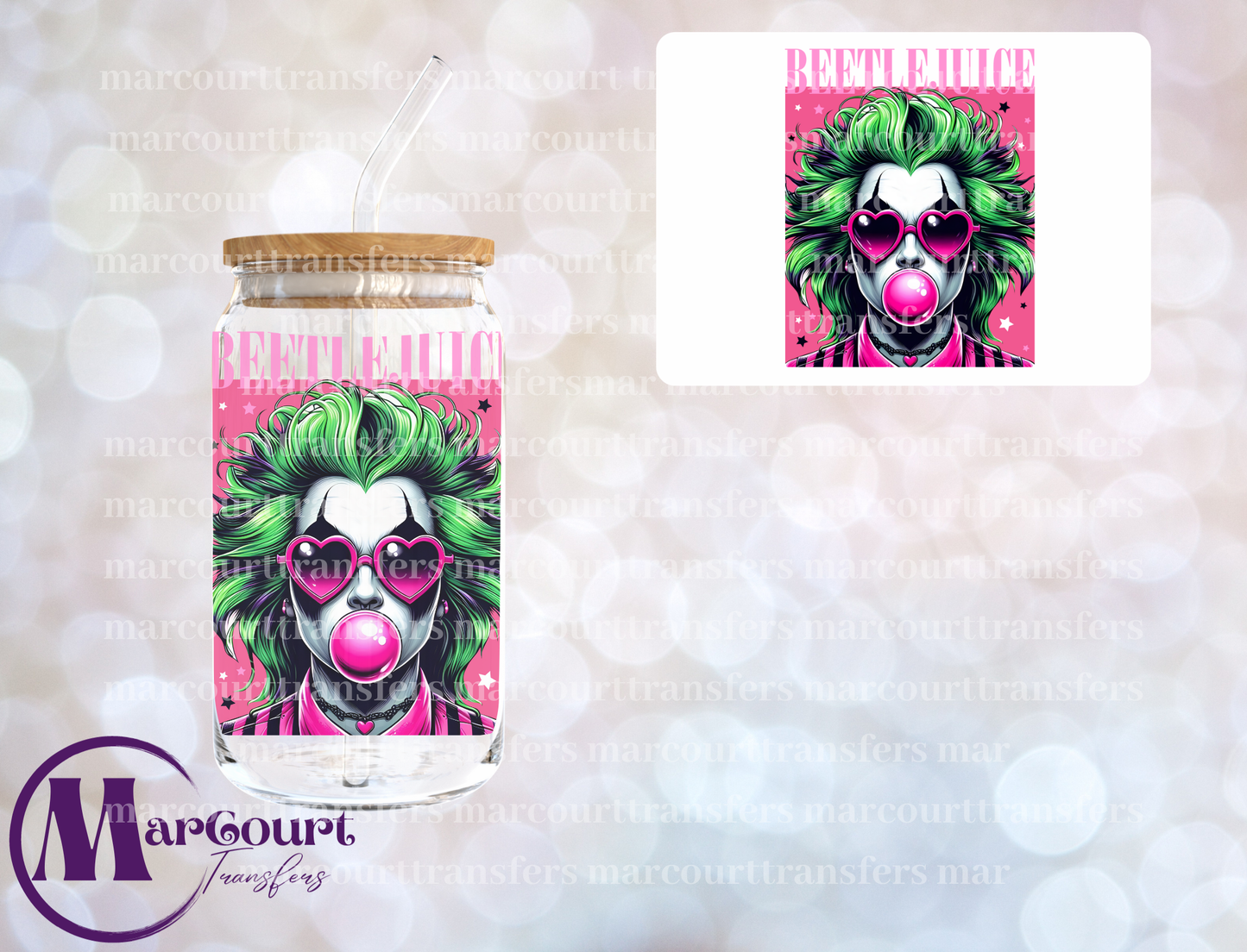 BEETLEJUICE PINK BUBBLEGUM-DECAL-UV DTF CUP WRAP