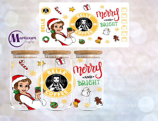 BELLE CHRISTMAS COFFEE-16 0Z-UV DTF CUP WRAP