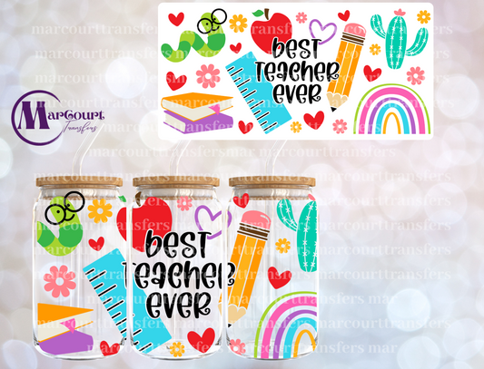 BEST TEACHER EVER BOOKWORM-16 0Z-UV DTF CUP WRAP