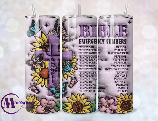 BIBLE EMERGENCY NUMBERS-SKINNY TUMBLER TRANSFER