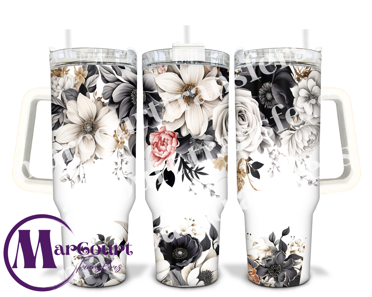 BLACK FLORALS-40 0Z-UV DTF CUP WRAP