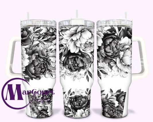 BLACK PEONIES-40 0Z-UV DTF CUP WRAP