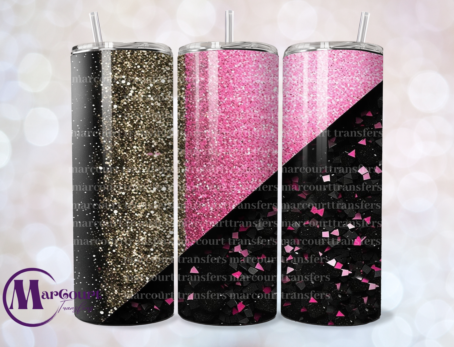 BLACK PINK AND GOLD GLITTER-SKINNY TUMBLER TRANSFER