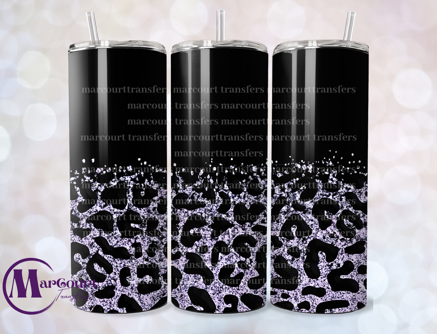 BLACK AND SILVER GLITTER LEOPARD-SKINNY TUMBLER TRANSFER