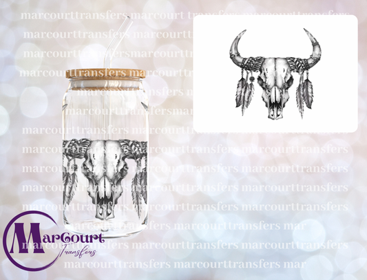 BLACK AND WHITE COW SKULL 2-DECAL-UV DTF CUP WRAP