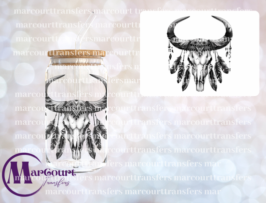BLACK AND WHITE COW SKULL 1-DECAL-UV DTF CUP WRAP
