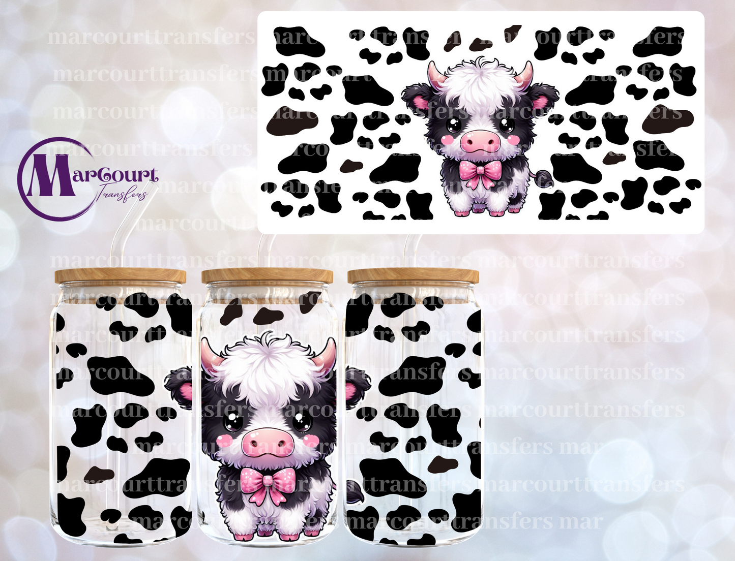 BLACK AND WHITE MINI HIGHLAND COW-16 0Z-UV DTF CUP WRAP