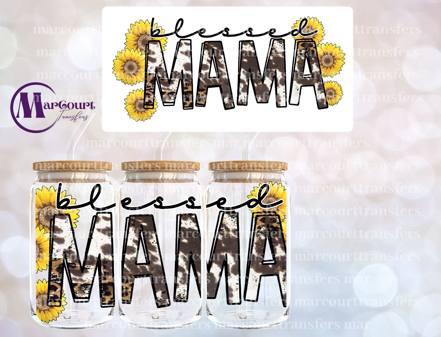 BLESSED MAMA WESTERN-16 0Z-UV DTF CUP WRAP