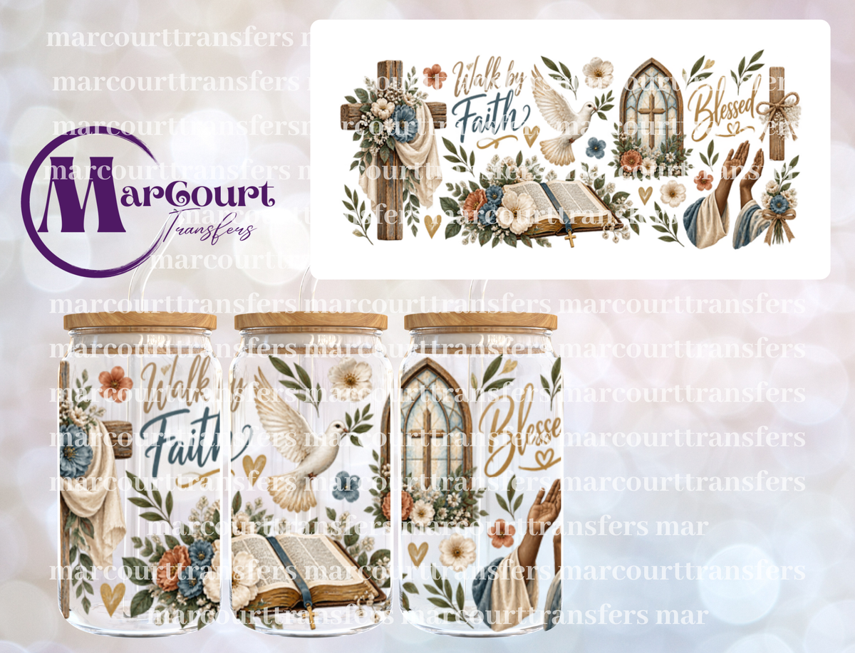 BLESSED WALK BY FAITH-16 0Z-UV DTF CUP WRAP
