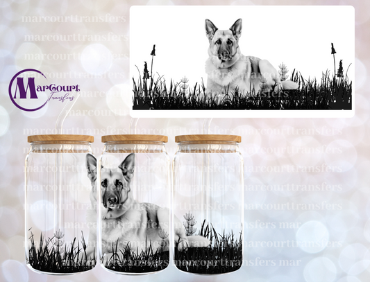 BLACK WHITE GERMAN SHEPHERD-16 0Z-UV DTF CUP WRAP