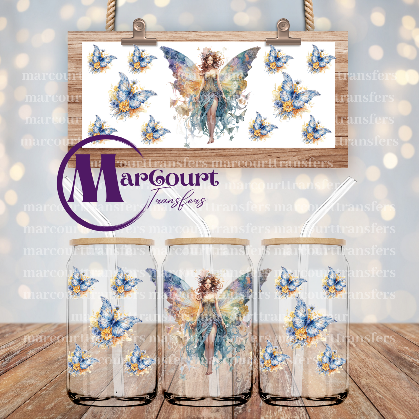 BLUE BUTTERFLY FAIRY-16 0Z-UV DTF CUP WRAP