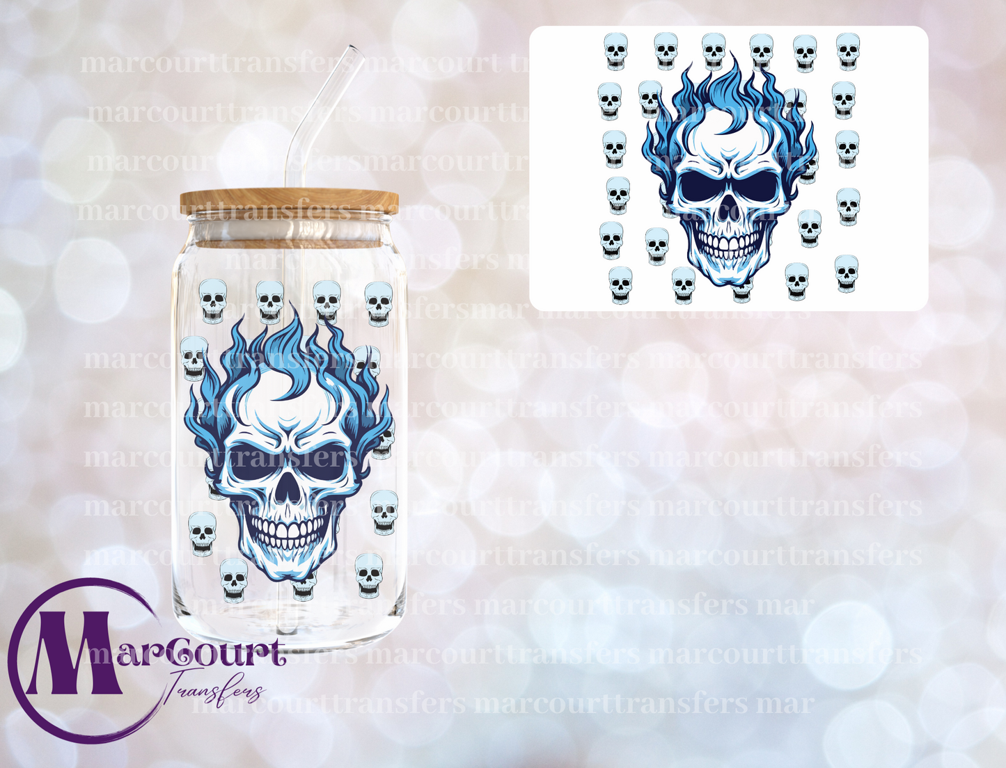 BLUE FLAME SKULL-DECAL-UV DTF CUP WRAP