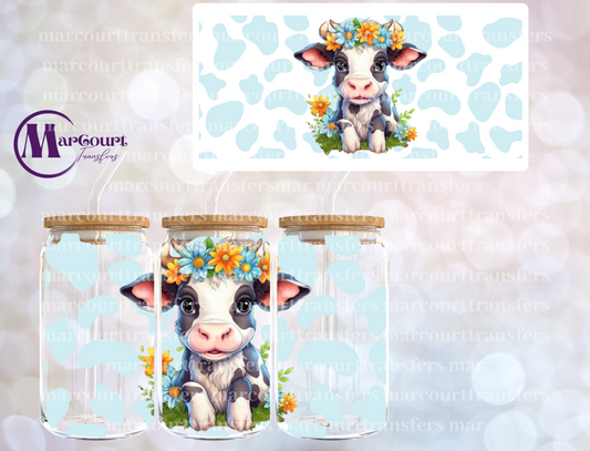 BLUE FLOWER CROWN COW-16 0Z-UV DTF CUP WRAP