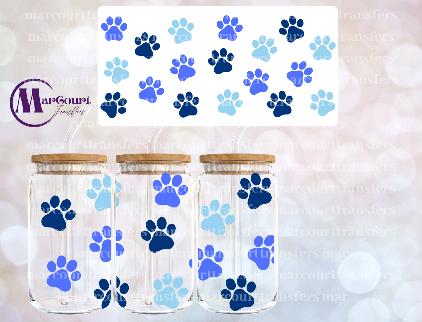 BLUE PAW PRINTS-16 0Z-UV DTF CUP WRAP