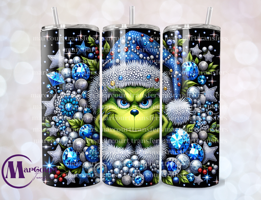 BLUE SPARKLE GRINCH-SKINNY TUMBLER TRANSFER