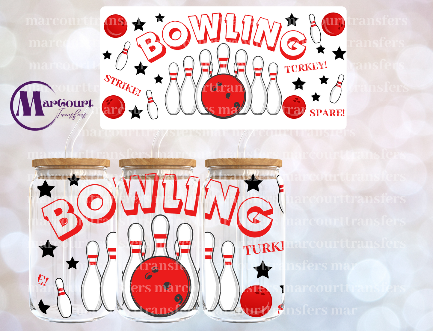 BOWLING-16 0Z-UV DTF CUP WRAP