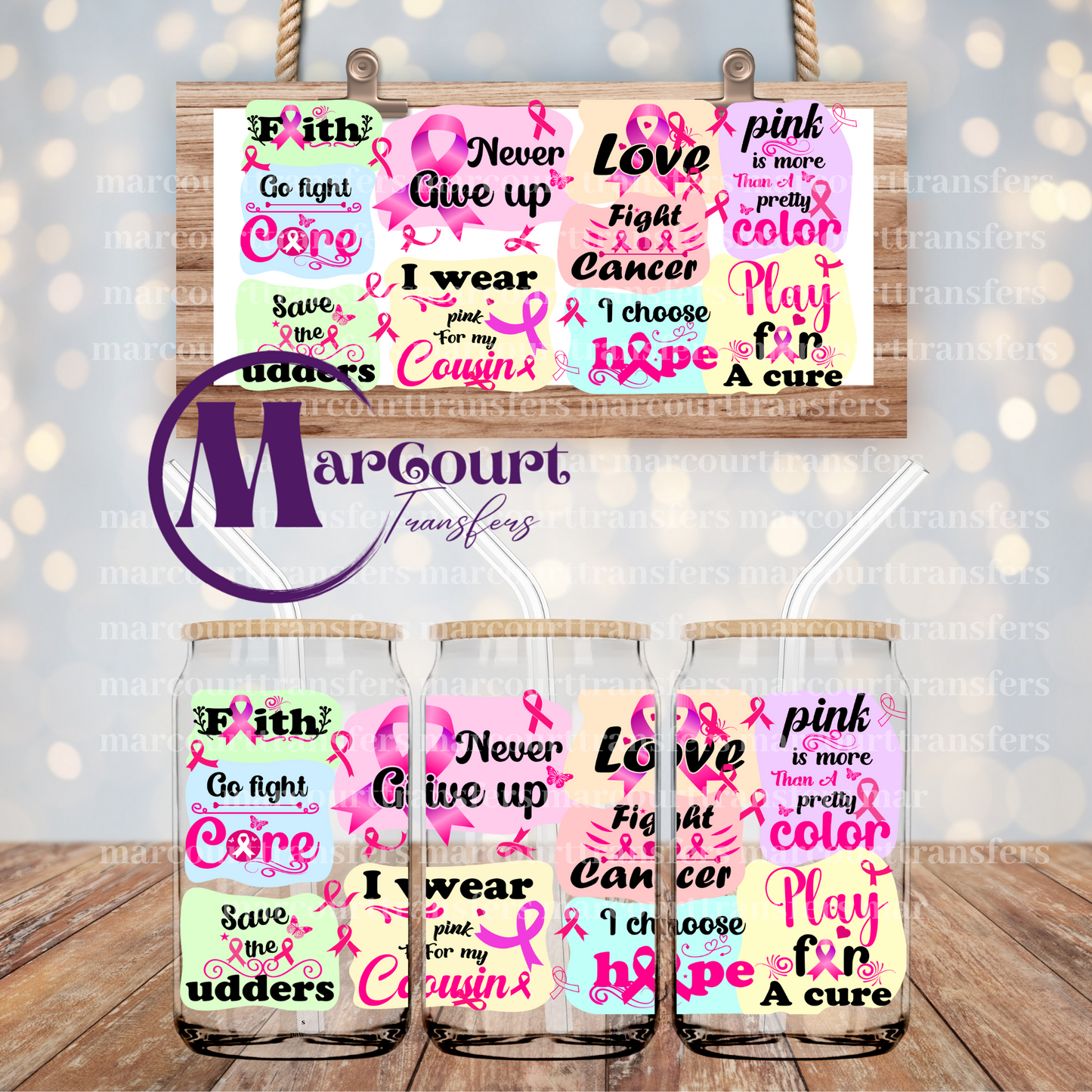 BREAST CANCER MOTIVATIONAL SAYINGS-16 0Z-UV DTF CUP WRAP