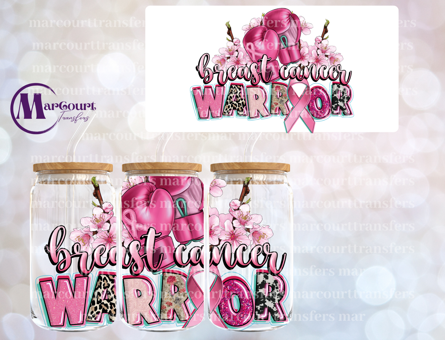 BREAST CANCER WARRIOR-16 0Z-UV DTF CUP WRAP