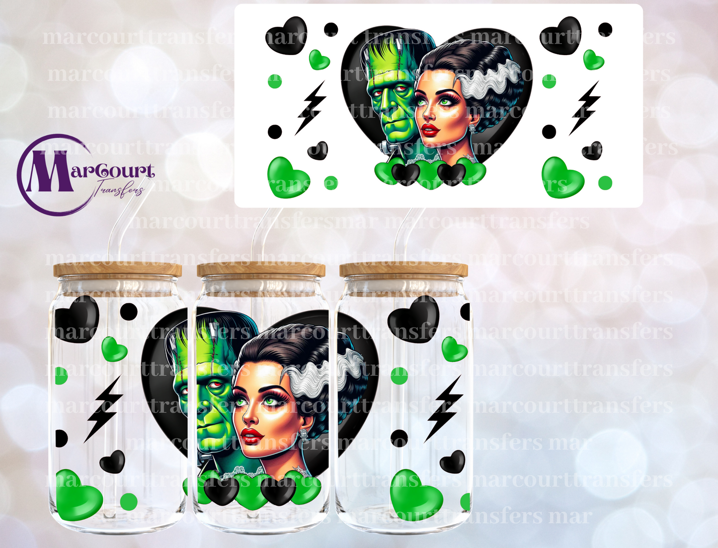 BRIDE AND FRANKENSTEIN-16 0Z-UV DTF CUP WRAP