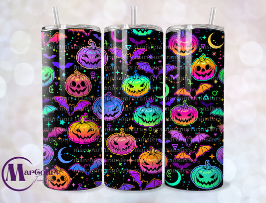 BRIGHT PUMPKINS AND BATS-SKINNY TUMBLER TRANSFER