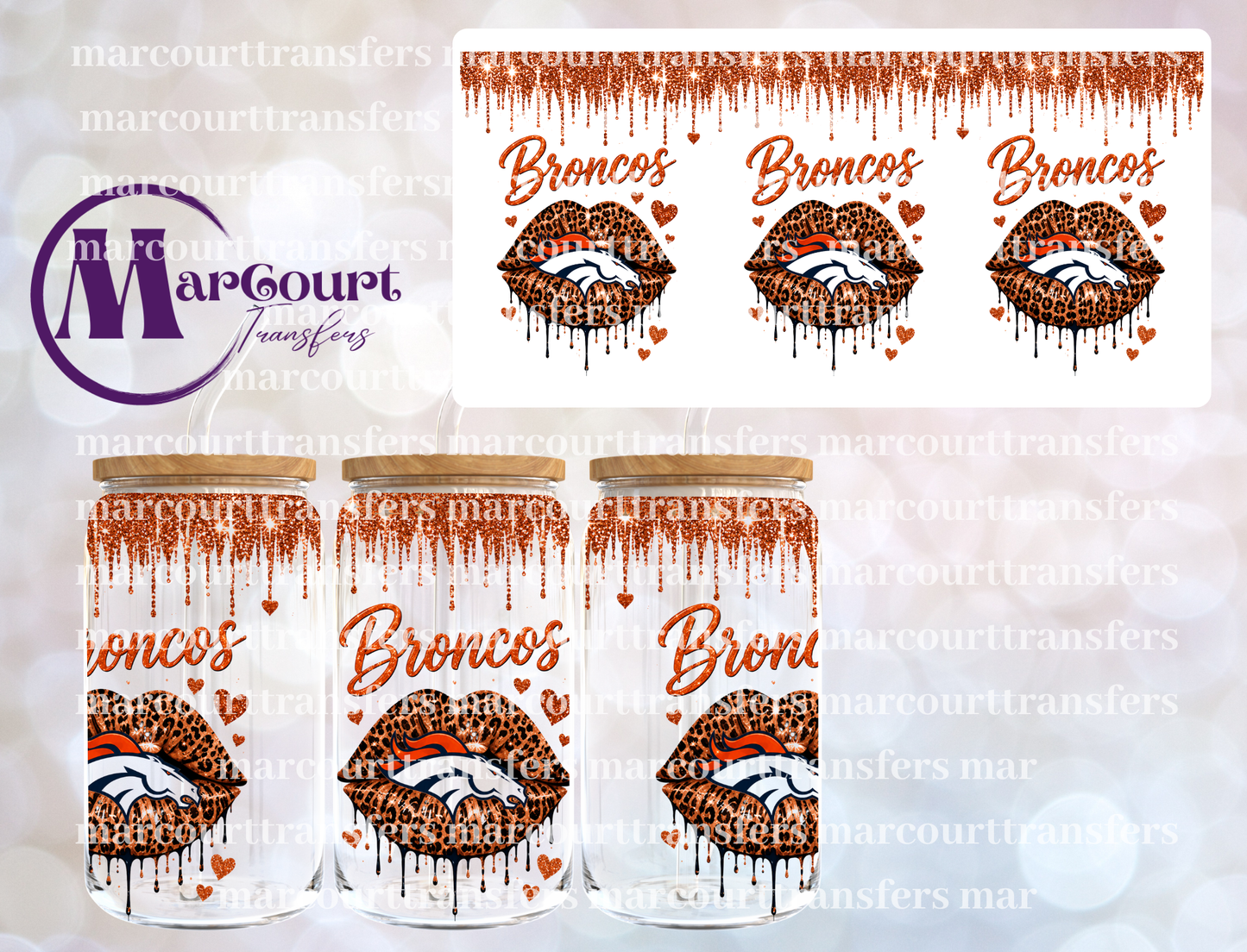 BRONCOS GOLD DRIP-16 0Z-UV DTF CUP WRAP
