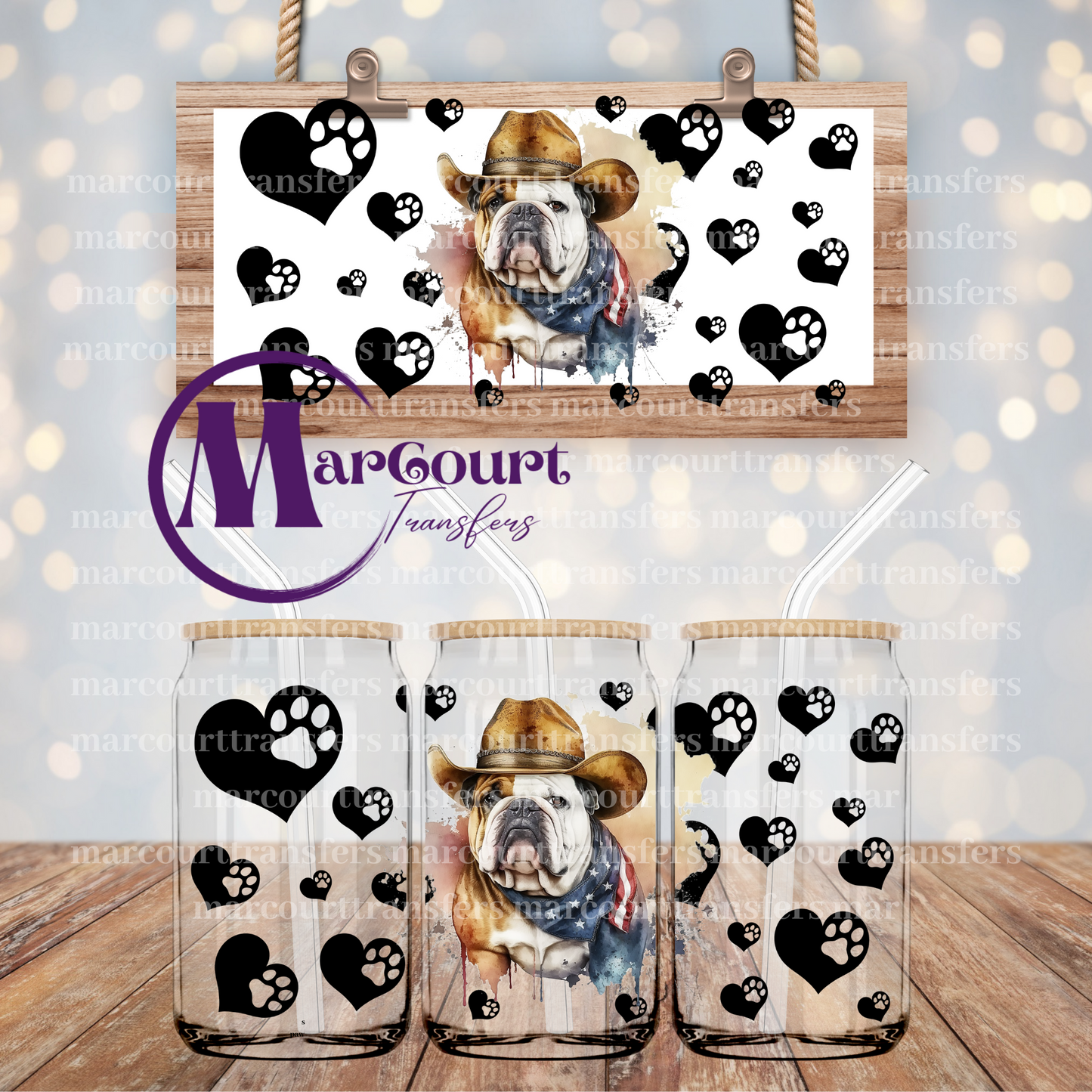 ENGLISH BULLDOG COWBOY -16 0Z-UV DTF CUP WRAP