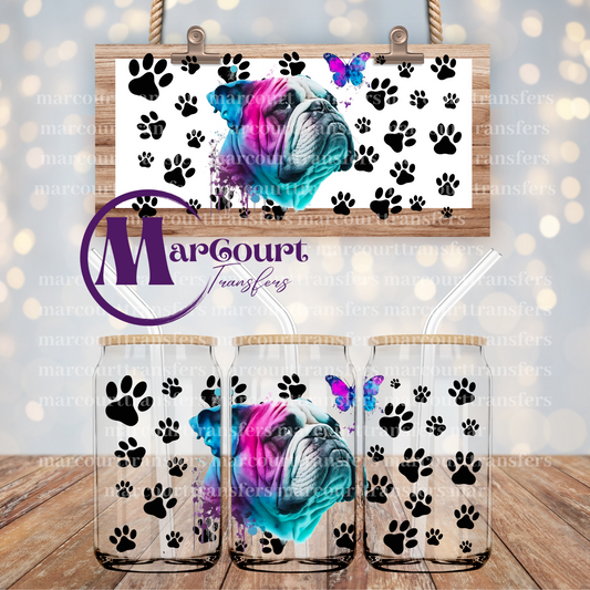 ENGLISH BULLDOG BLUE AND PINK-16 0Z-UV DTF CUP WRAP