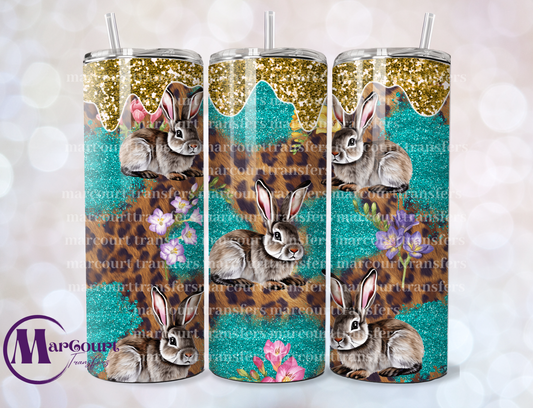 BUNNIES WITH GOLD GLITTER TOP-SKINNY TUMBLER TRANSFER (SUBLIMATION)