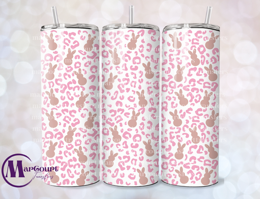 BUNNIES WITH PINK LEOPARD BACKGROUND-SKINNY TUMBLER TRANSFER (SUBLIMATION)