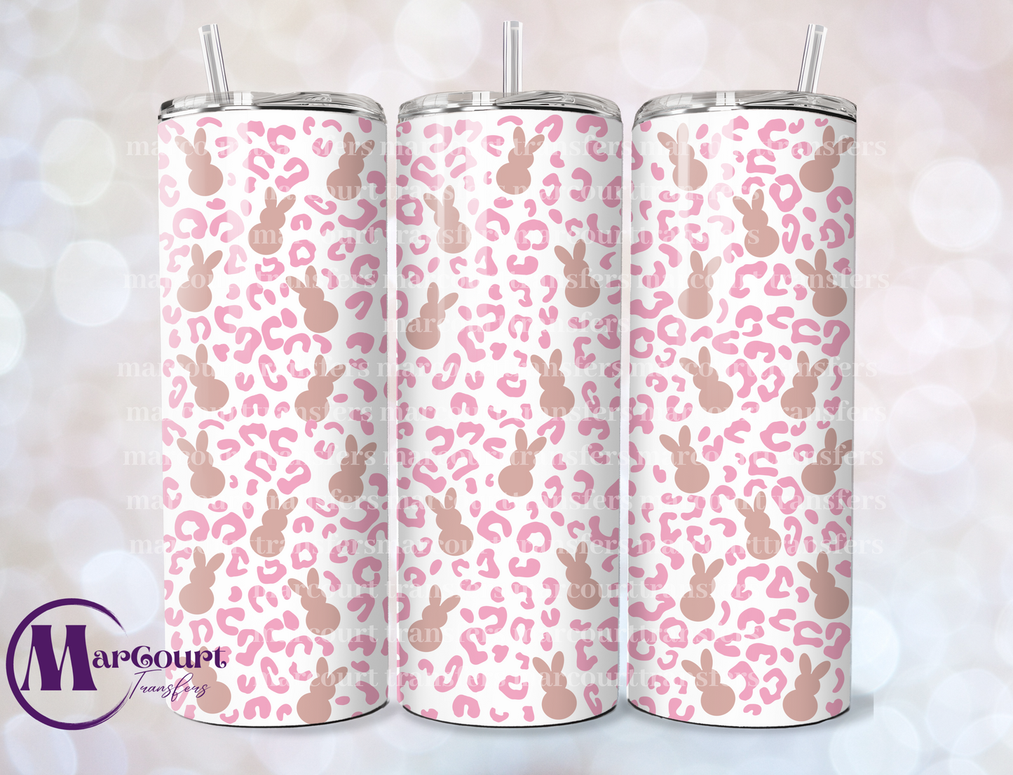 BUNNIES WITH PINK LEOPARD BACKGROUND-20 OZ-UV DTF CUP WRAP