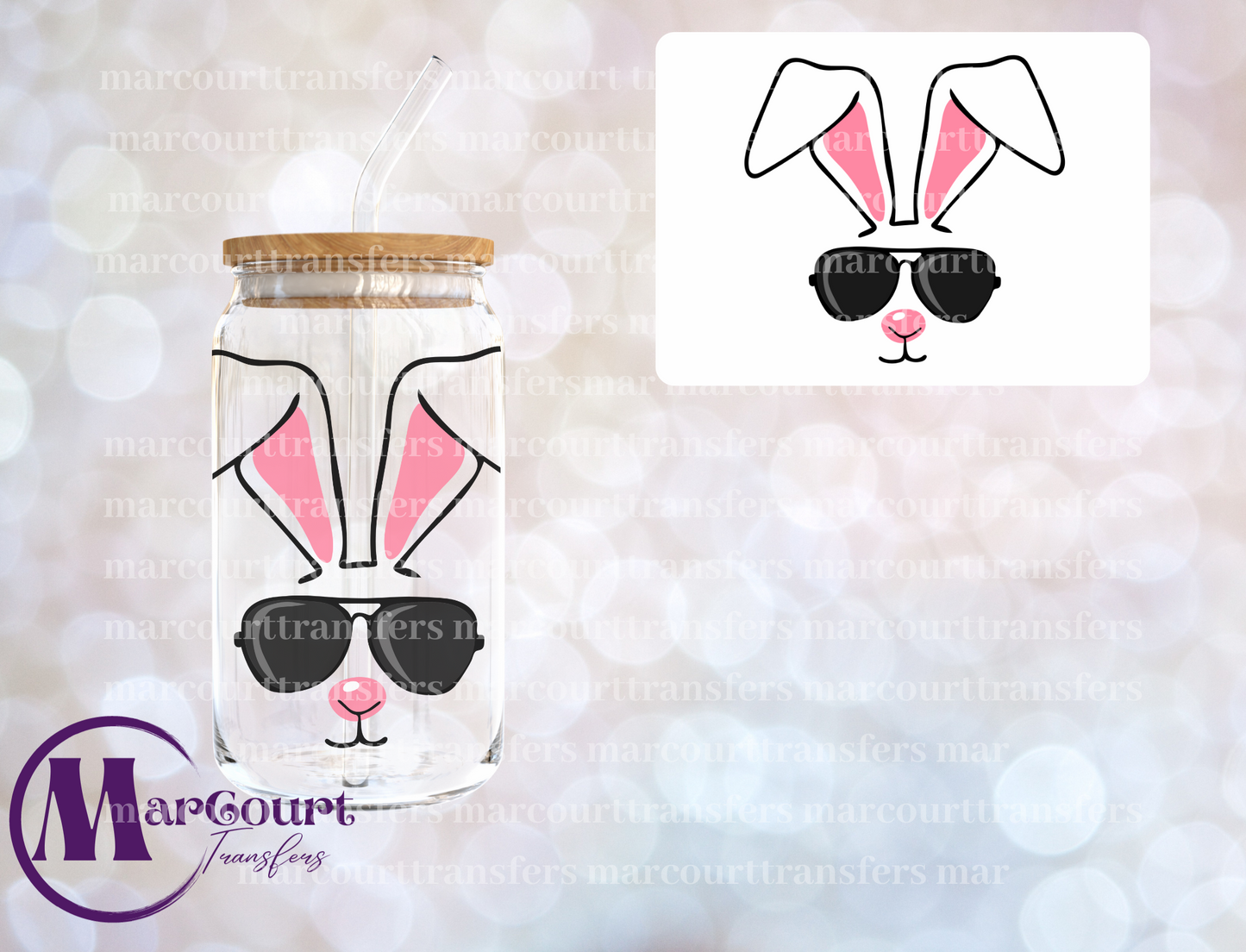 BUNNY FACE WITH SUNGLASSES-UV DTF CUP WRAP