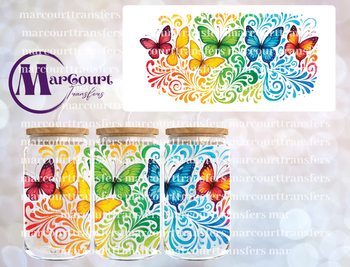 BUTTERFLIES AND SWIRLS-16 0Z-UV DTF CUP WRAP