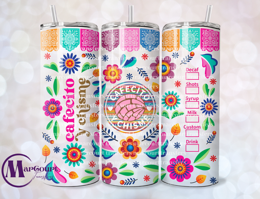 CAFECITO Y CHISME COLORFUL-SKINNY TUMBLER TRANSFER