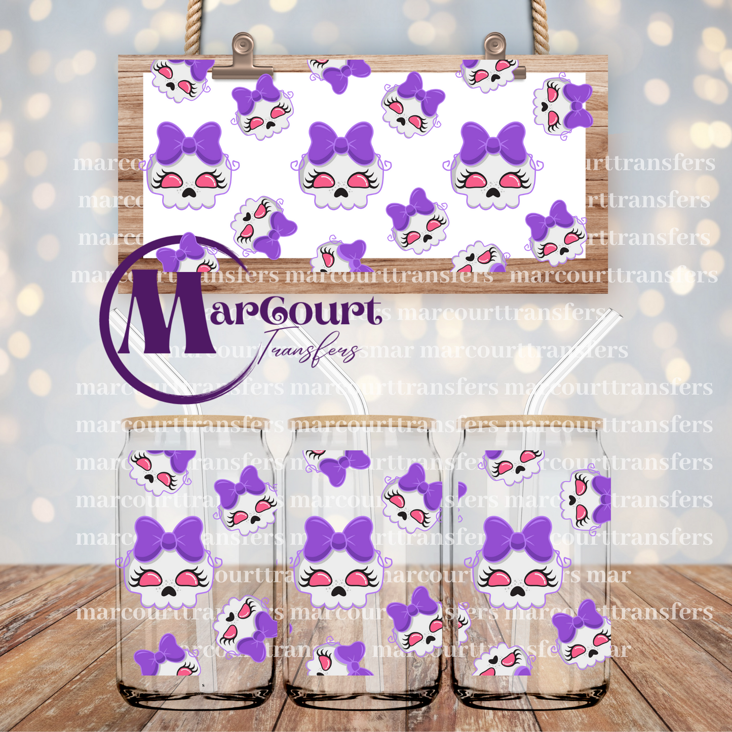 CANDY SKULLS PURPLE-16 0Z-UV DTF CUP WRAP