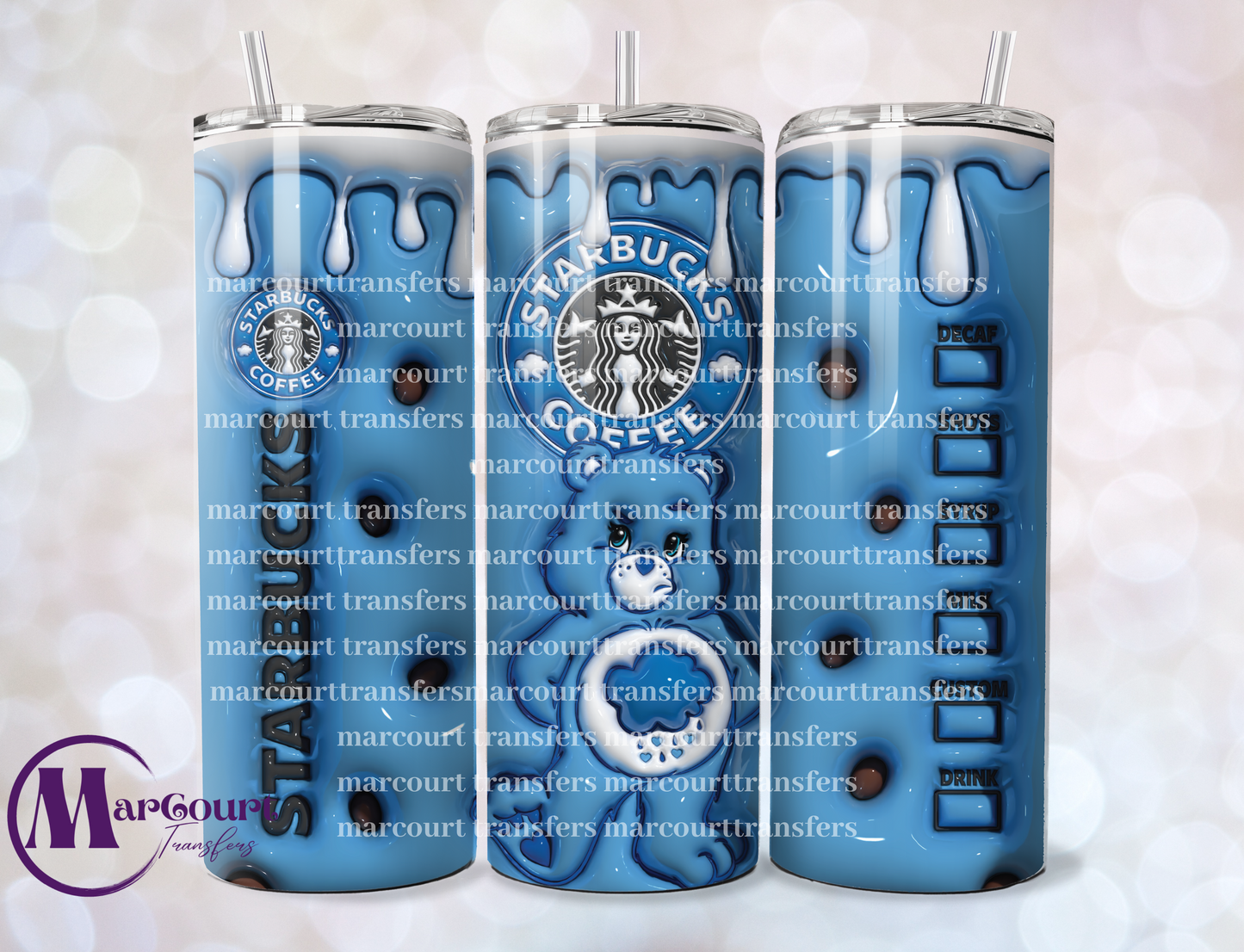 CARE BEAR BLUE GRUMPY-SKINNY TUMBLER TRANSFER (SUBLIMATION)