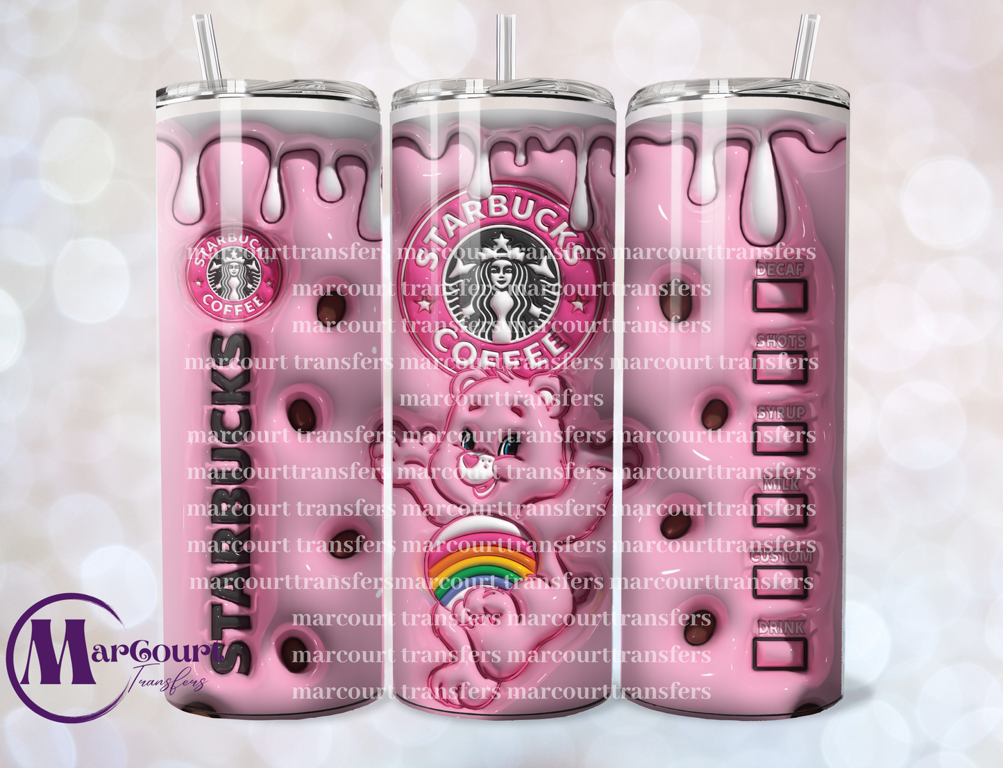 CARE BEAR PINK RAINBOW-SKINNY TUMBLER TRANSFER