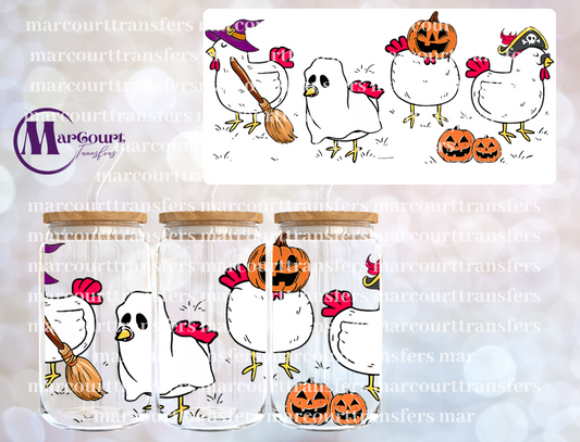 CHICKENS IN COSTUMES HALLOWEEN-16 0Z-UV DTF CUP WRAP