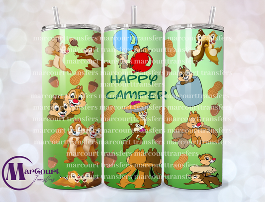 CHIP N DALE HAPPY CAMPER GREEN BG 20-SKINNY TUMBLER TRANSFER