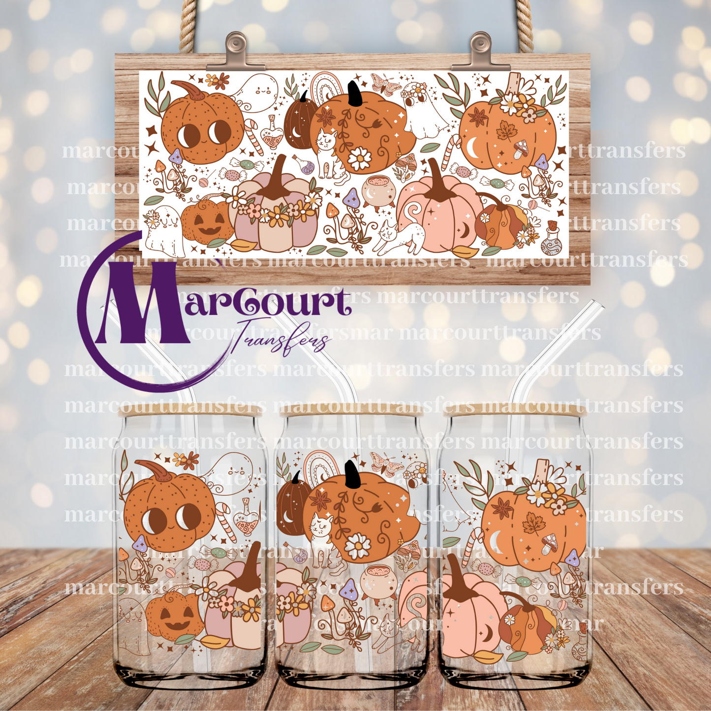 CUTE BOHO PUMPKINS-16 0Z-UV DTF CUP WRAP