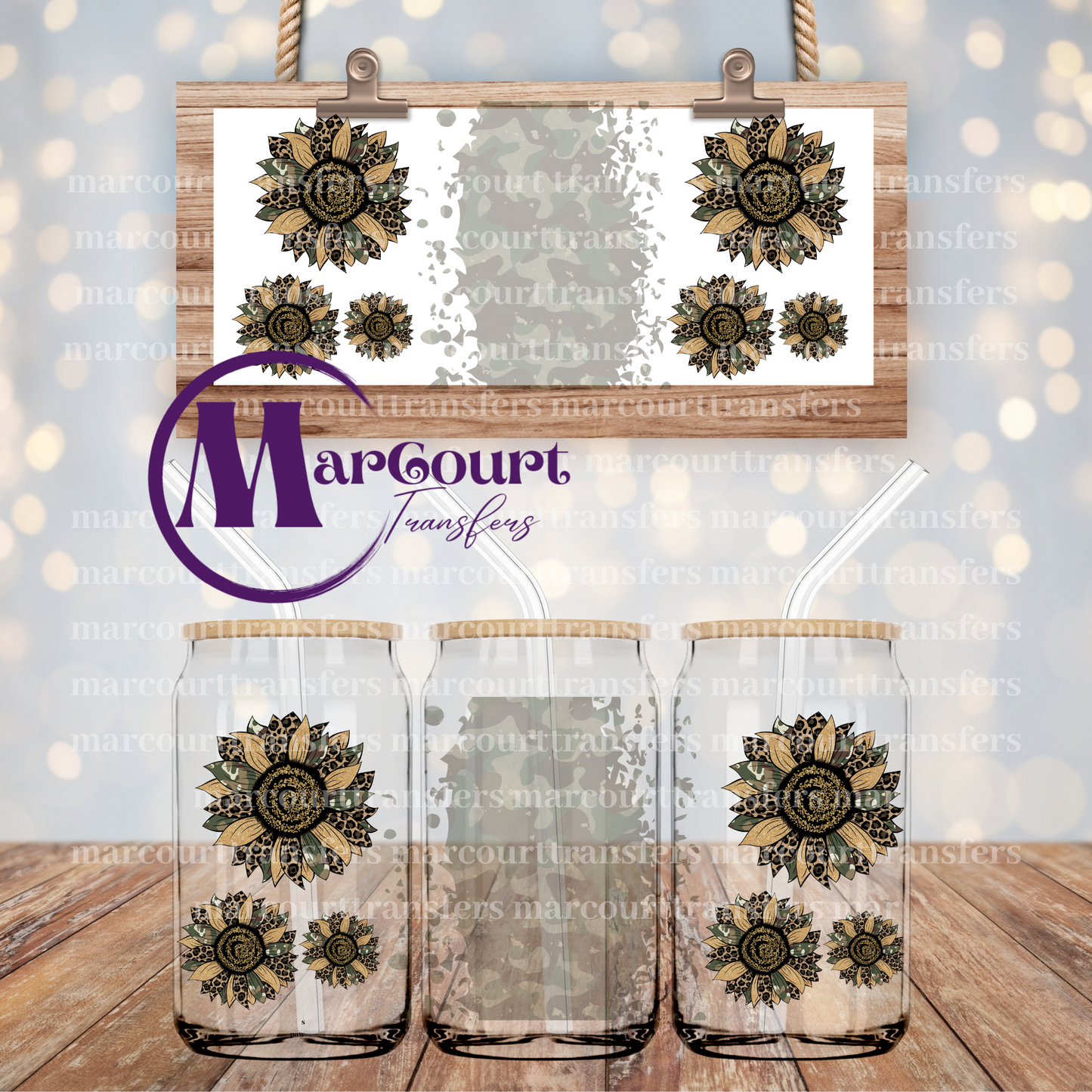 CAMO SUNFLOWERS WITH BLANK NAME SPACE-16 0Z-UV DTF CUP WRAP