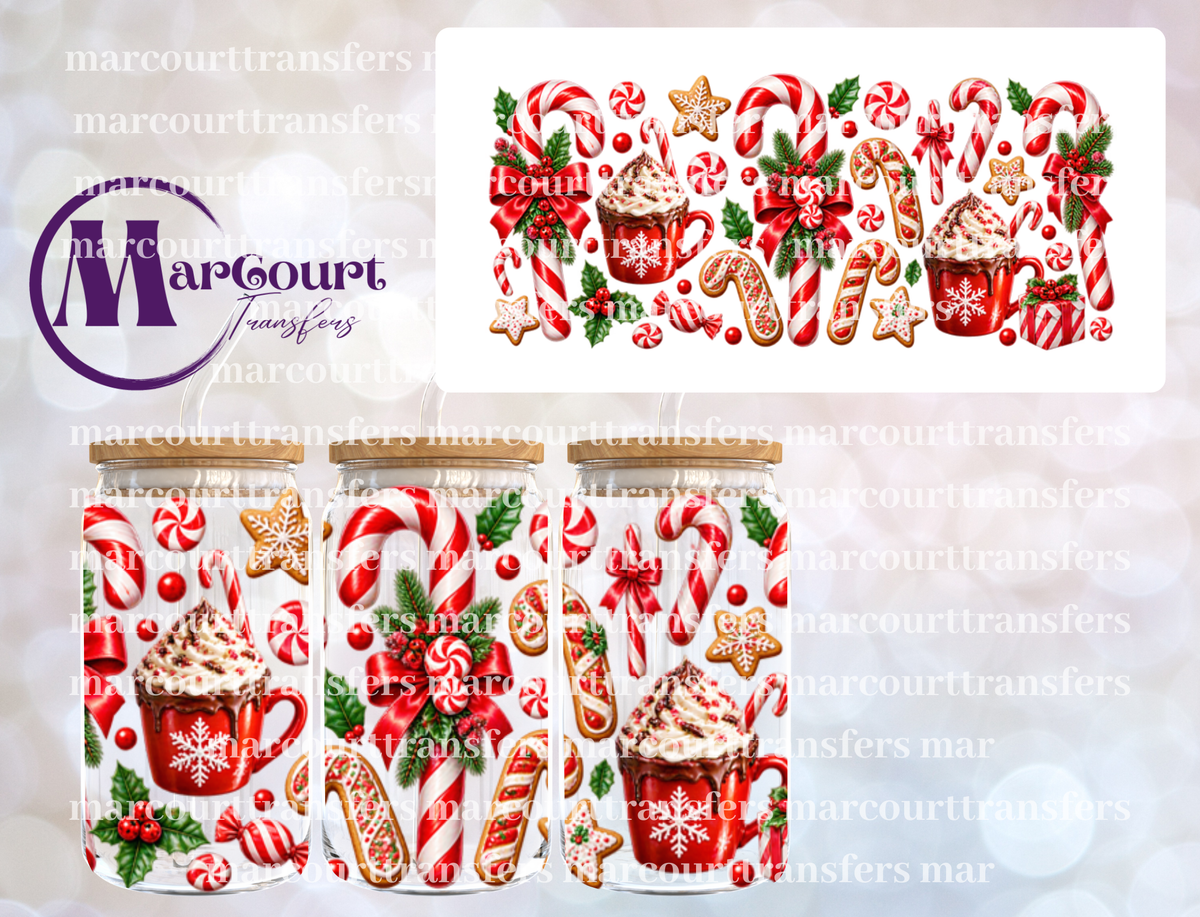 CANDY CANE CHRISTMAS-16 0Z-UV DTF CUP WRAP