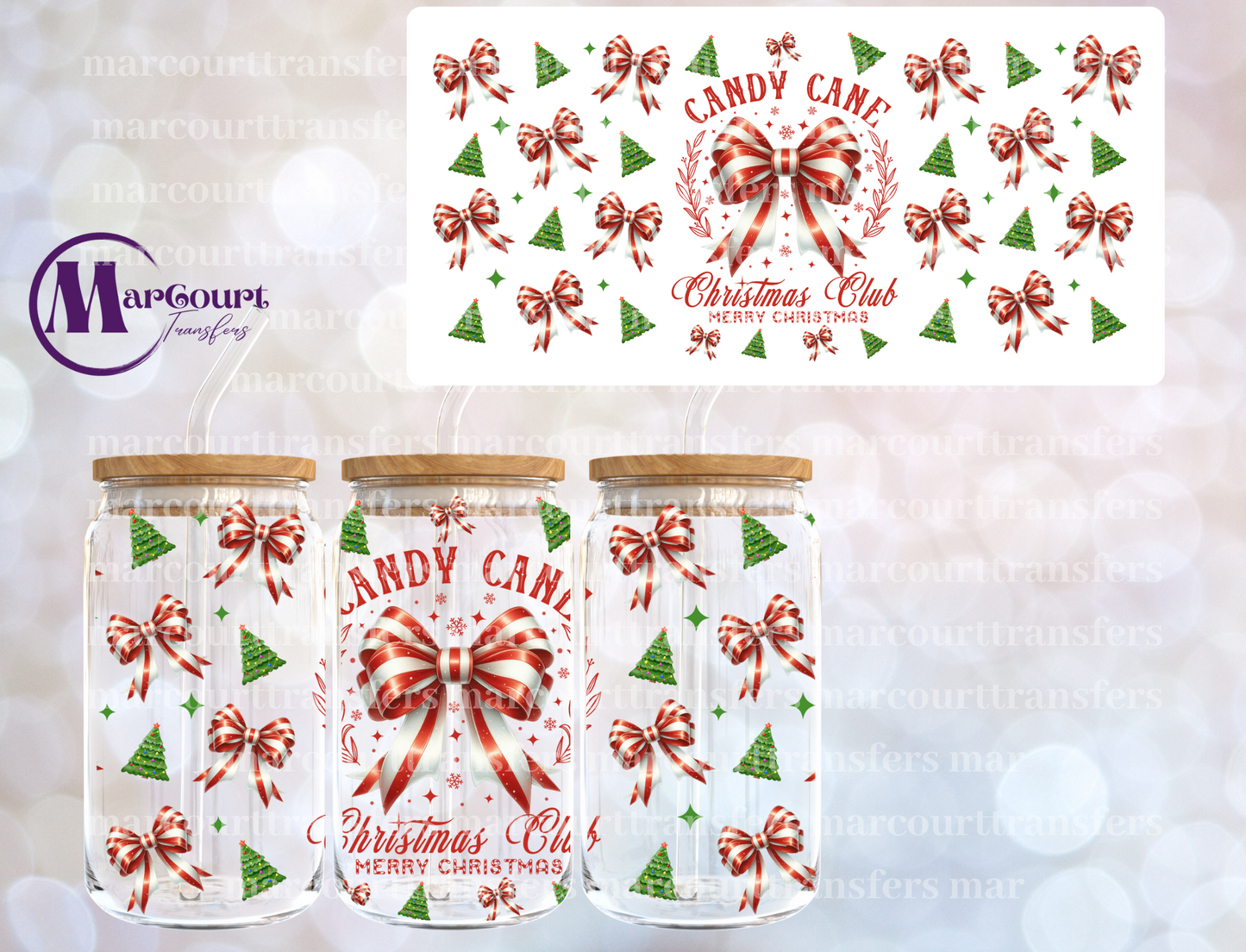 CANDY CANE CHRISTMAS CLUB-16 0Z-UV DTF CUP WRAP