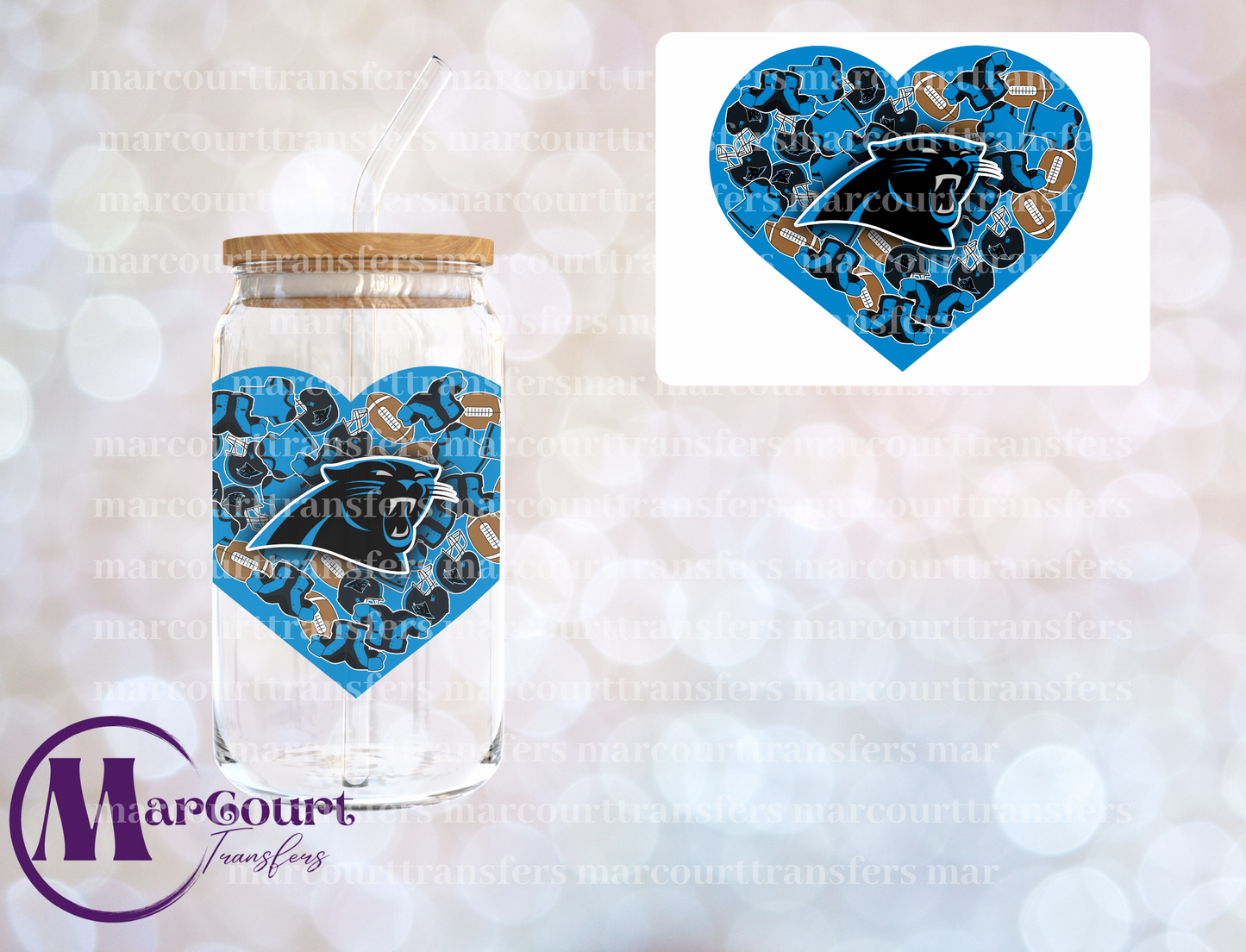 CAROLINA PANTHERS HEART DECAL-UV DTF CUP WRAP