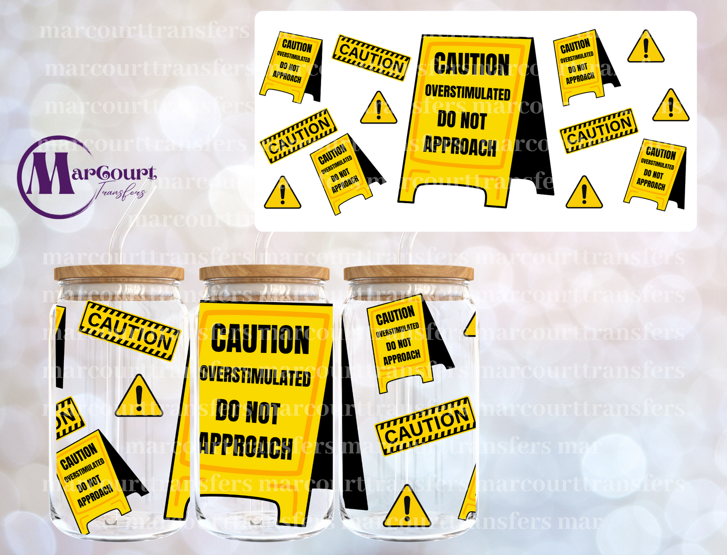 CAUTION OVERSTIMULATED-16 0Z-UV DTF CUP WRAP