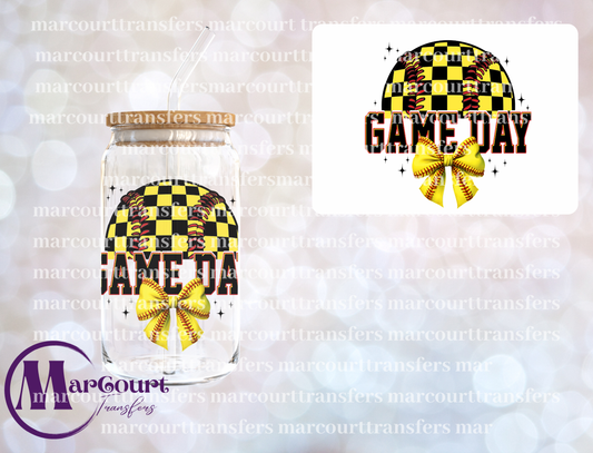 CHECKERED GAME DAY COQUETTE SOFTBALL-DECAL-UV DTF CUP WRAP