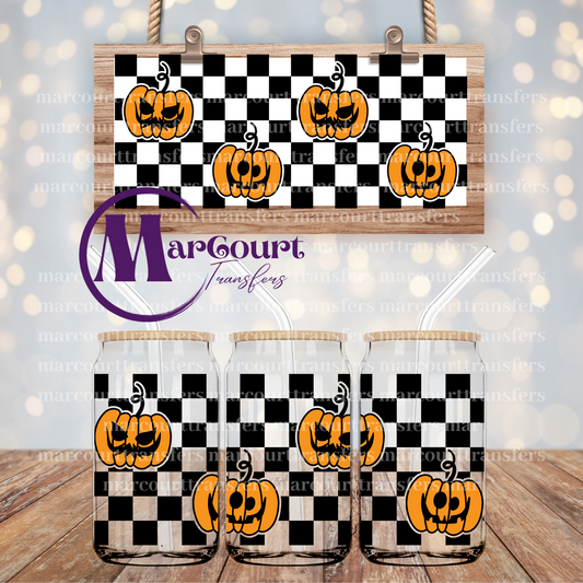 CHECKERED JACK O LANTERNS-16 0Z-UV DTF CUP WRAP