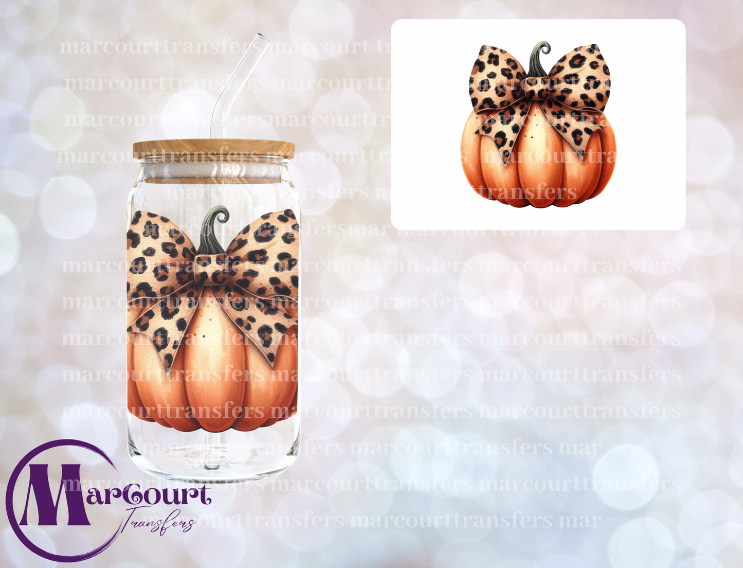 CHEETAH BOW PUMPKIN- DECAL-UV DTF CUP WRAP