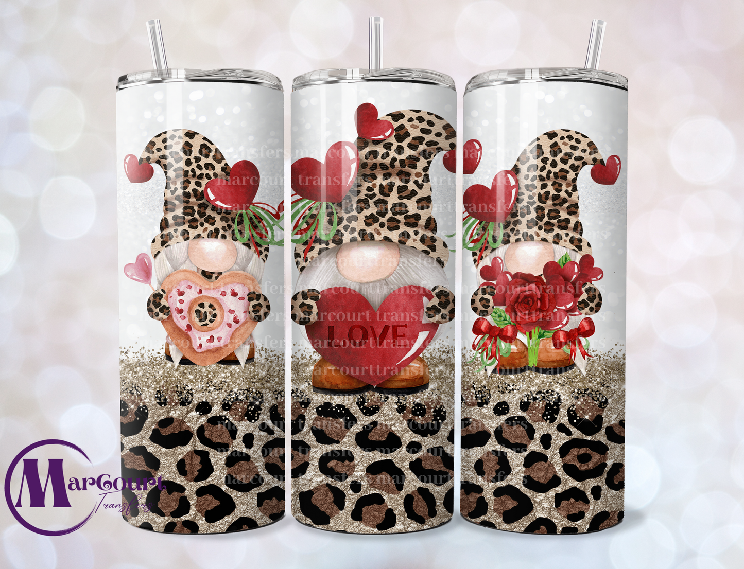 VALENTINE GNOMES CHEETAH-SKINNY TUMBLER TRANSFER